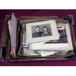 A box of various ephemera to include hand written letters; black and white photographs etc.