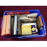 A box containing three stamp albums; four stock books; stamps on sheets; covers; catalogues etc.