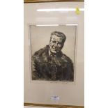 Joseph W Simpson, dry point etching depicting a gentleman wearing a fur coat,
