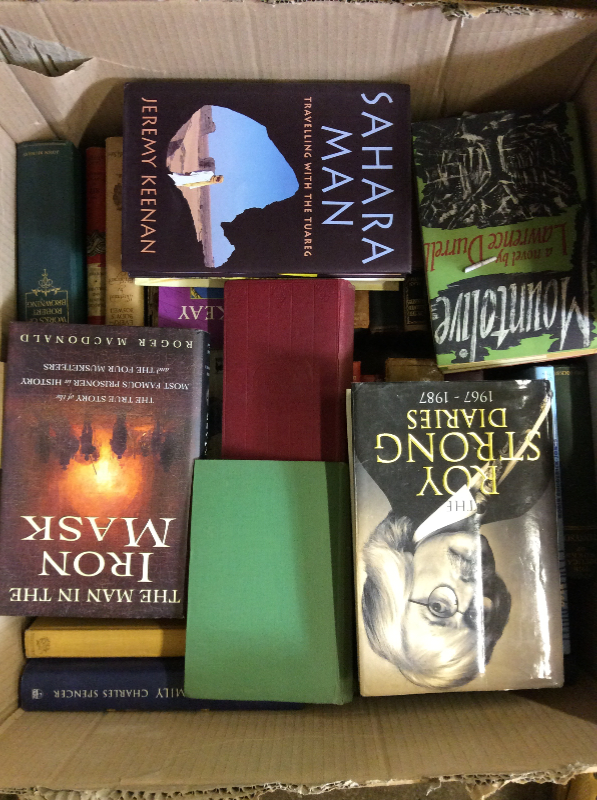 Five boxes of various books