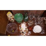Three Sylvac vases; a cut glass fruit bowl; various drinking glasses;