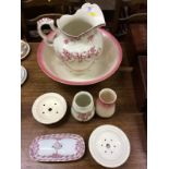 A quantity of Edwardian floral decorated jug and bowl set etc.