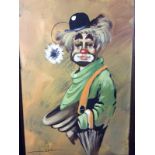 Two oil on board paintings of clowns
