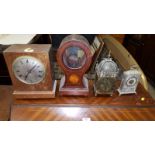 A 17th Century style brass lantern clock; an oak two hole mantel clock;