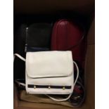 A box of leather handbags