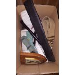 A box of military related items to include holsters; belts etc.