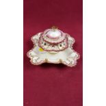 A 19th Century Rockingham style inkstand having pink and gilt decoration AF