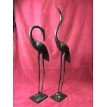 A pair of Japanese style bronzed storks