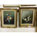 A pair of gilt framed oil on canvas still life studies