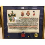 A modern framed and glazed indenture with red wax seal