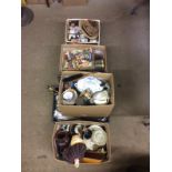 Four boxes of various sundry china; pictures and prints etc.