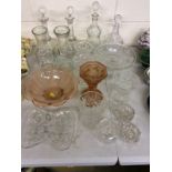 Four various glass decanters and stoppers and a quantity of various other glassware