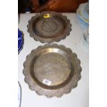 A pair of Indian white metal dishes