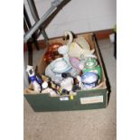 A box containing Staffordshire figures; Carnival g