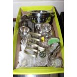 A box containing silver plated items to include a