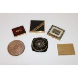 Six vintage decorative powder compacts to include 1939 "Exposition Du Progres Social", mother of