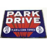 A vintage enamel Park Drive double sided advertising sign, 31cm x 40cm