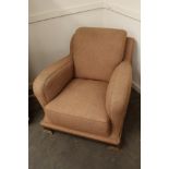 A Danish Art Deco wing back easy chair, upholstered in pink moquette