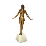 An Art Deco gilded Spelter figurine of a dancing girl on onyx base, 27cm high