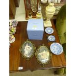 Three various table lamp bases; a Wedgwood commemo