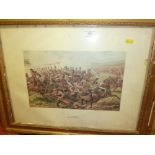 A pair of gilt framed coloured military prints; a