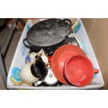 Three boxes of various household items; sundries e