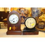 An Edwardian and mahogany inlaid mantel clock of l