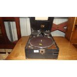 An HMV table top gramophone