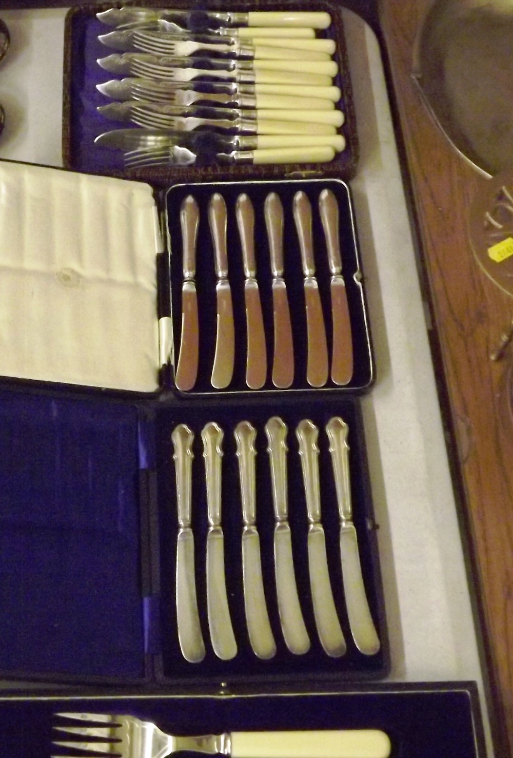 A cased fish knife and fork; two sets of silver ha