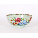 A 19th Century Chinese famille rose bowl, 20.5cm dia.; together with a folding carved wooden