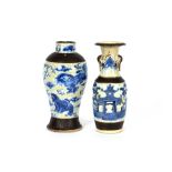 A 19th Century Chinese blue and white crackle glaze vase, decorated Dogs of Fo and clouds, seal mark