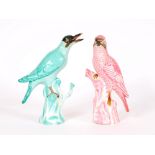 Two early 20th Century Rosenthal porcelain birds, perched on tree stumps, 27.5cm high