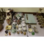 A quantity of various Oriental ceramics; a fan; tr