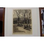 Two black and white engravings and two landscape p