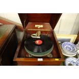 A mahogany cased table top gramophone