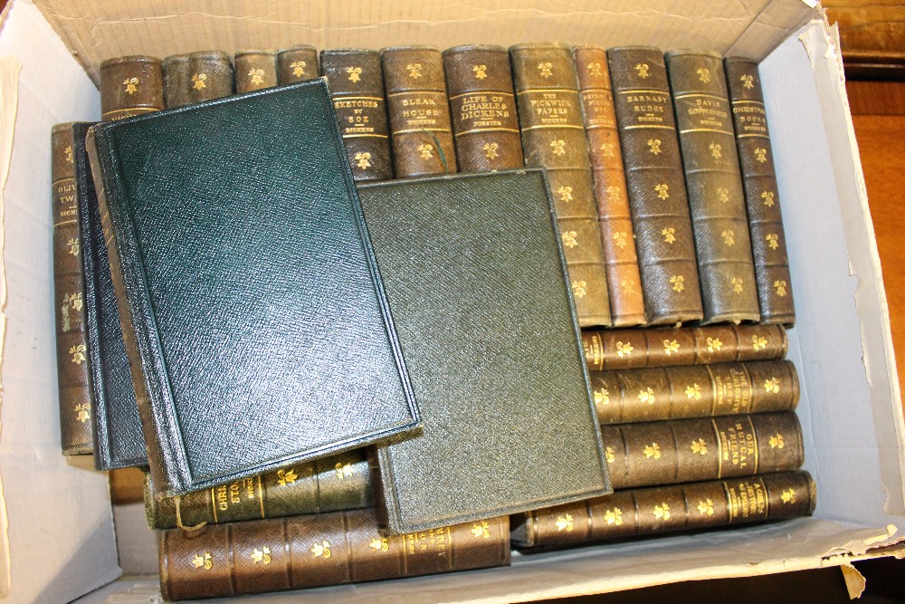 A box of leather bound Dickens books