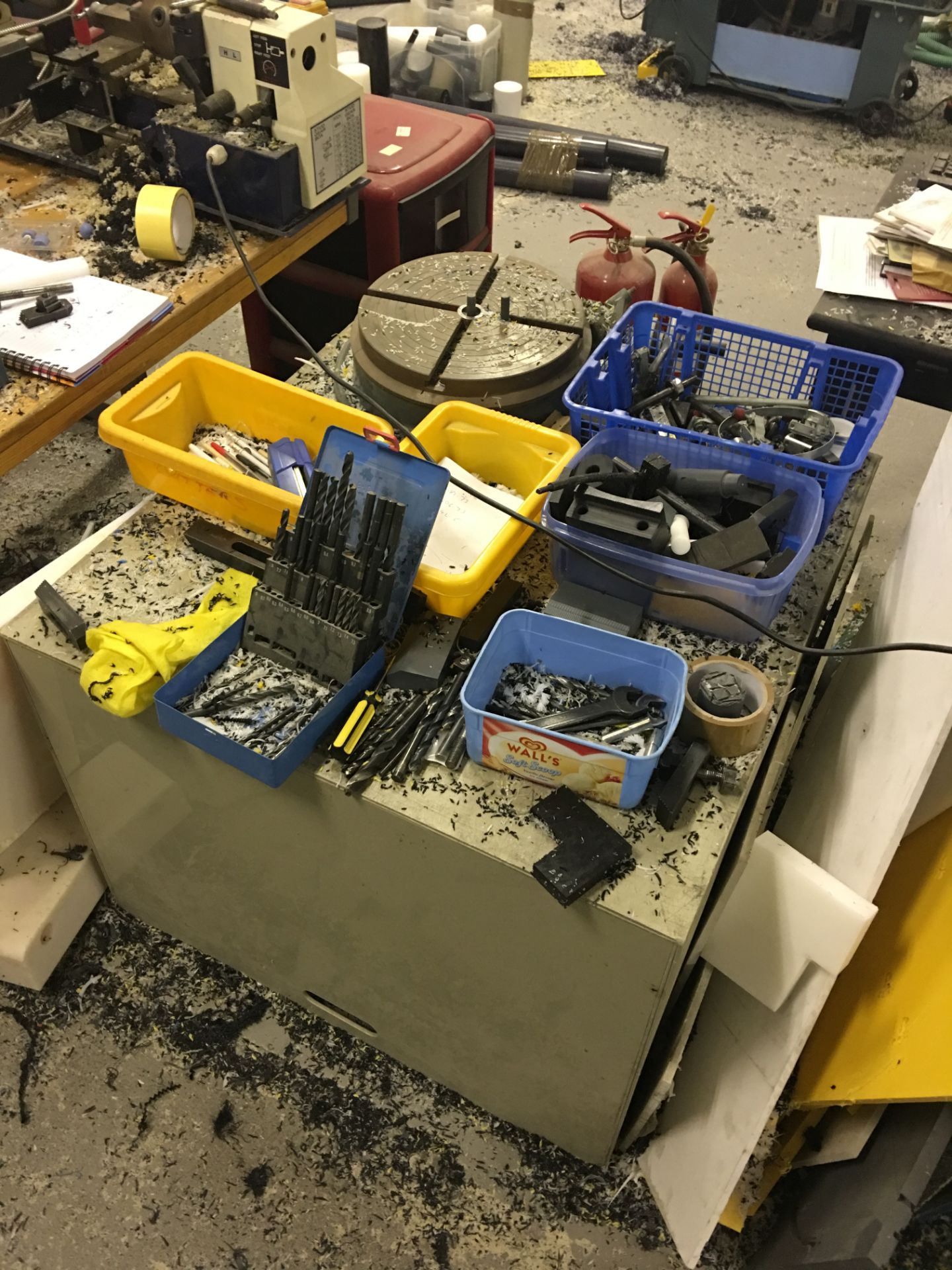 Ensign rotary angle plate and contents to table top. Drill bits etc. - Image 2 of 2