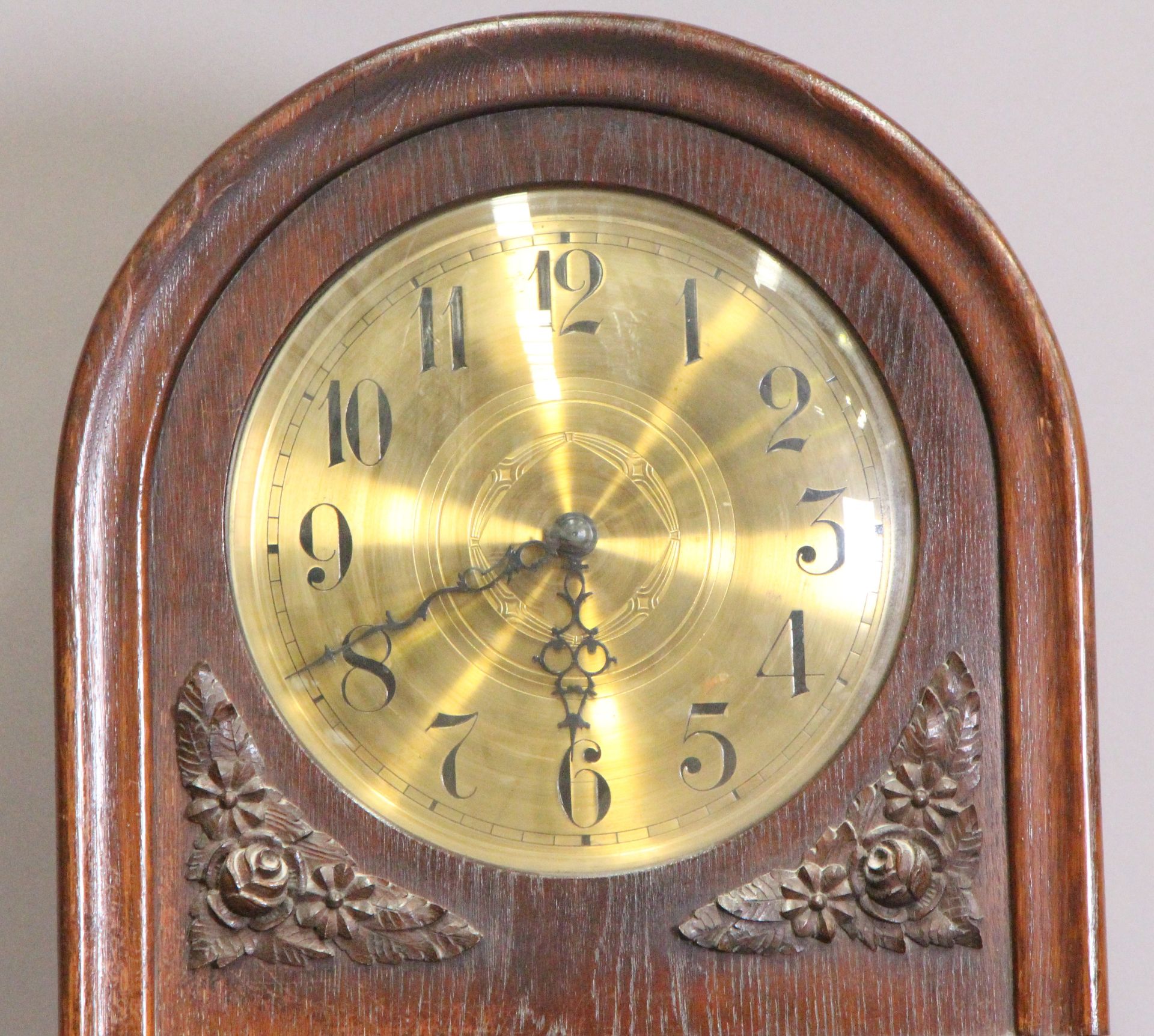 An oak cased longcase clock with arched top over a fully glazed door, - Image 2 of 2