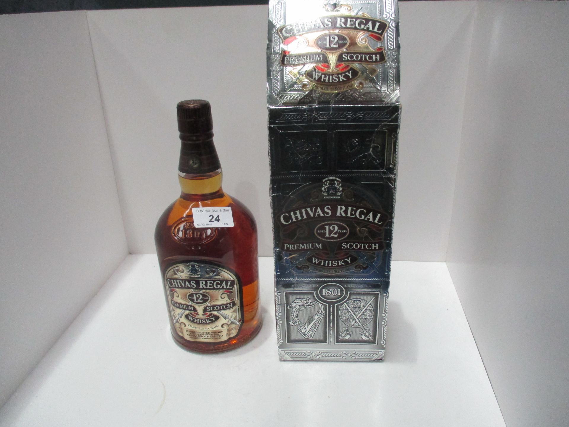 A 1 litre bottle of Chivas Regal aged 12 years Premium Scotch Whisky in presentation box