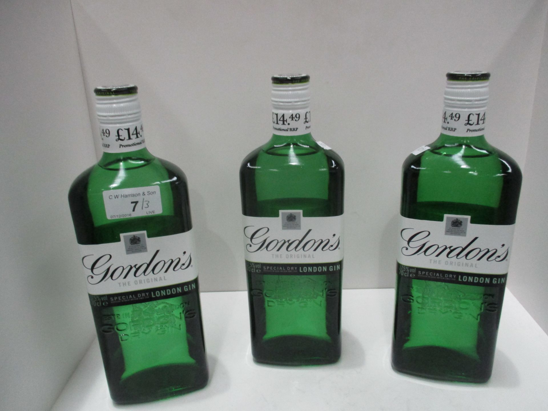 3 x 70cl bottles of Gordon's Special Dry London Gin