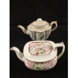 A 19th Century Prattware teapot and two others (damaged)