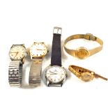 Five gents/ladies wristwatches, two Ingersoll, Paul John Incabloc,