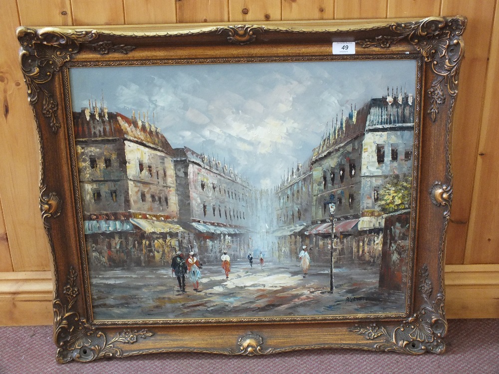 Caroline Burnet, oil on canvas of a Parisian street scene,