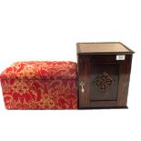 An Oak candle box and an upholstered sewing box