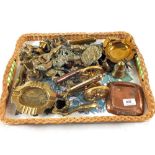 A Copper Bass advertising ashtray and Brass ornaments etc