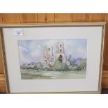 A framed watercolour of Wymondham Abbey and another of a Venice canal scene