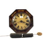 A 19th Century octagonal Rosewood wall clock with Brass inlays and bell
