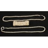 A Pearl choker with Silver and white stone set clasp,