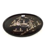 A Chinese oval tray with Mother of Pearl figure and landscape decoration,