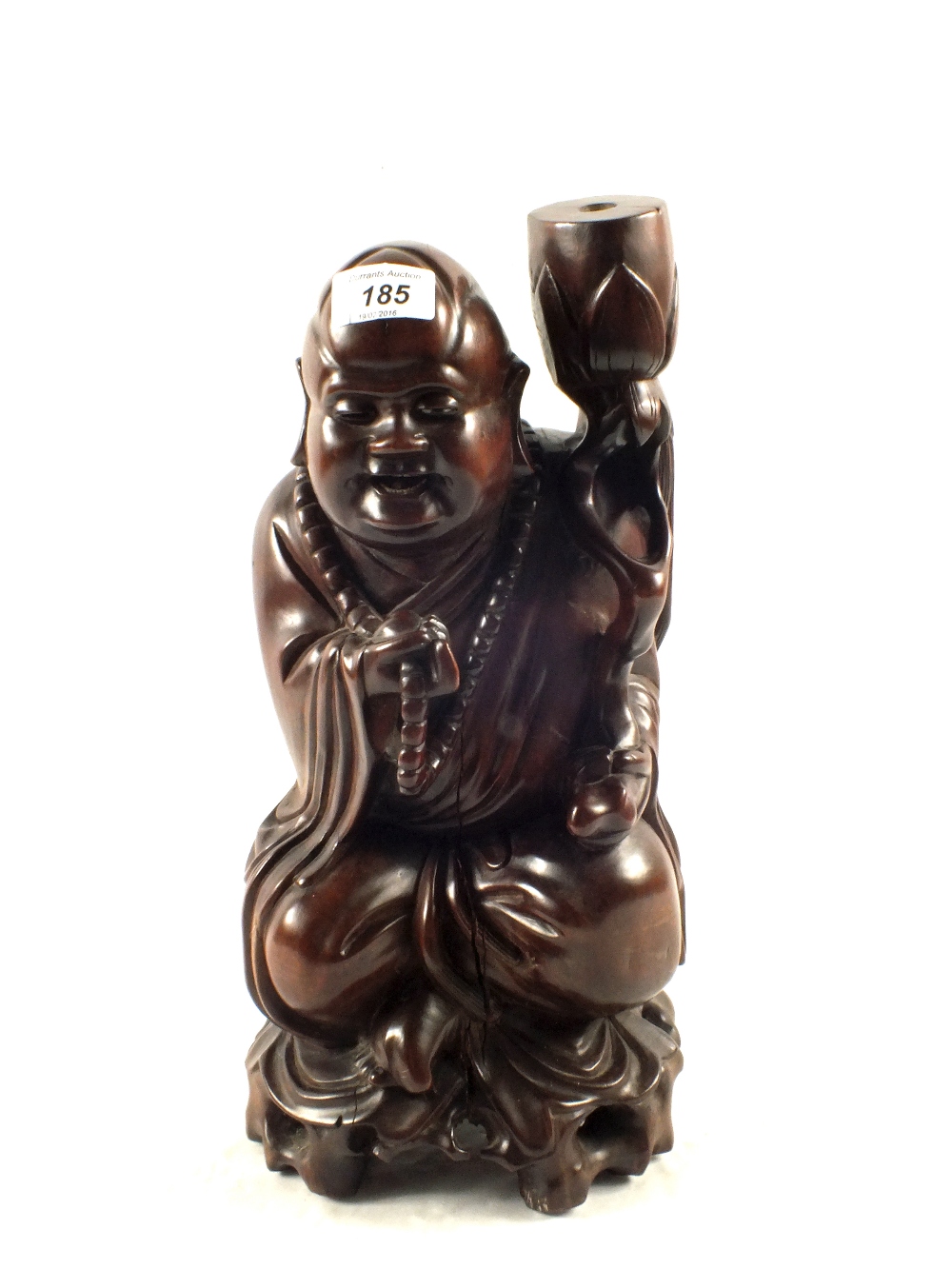 A Chinese carved hardwood seated Buddha table lamp,